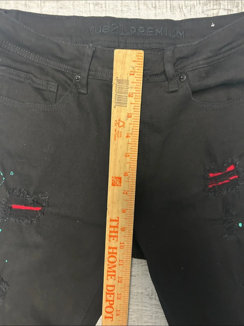 Rue21 Black Distressed Jeans with Red and Teal Paint Splatter